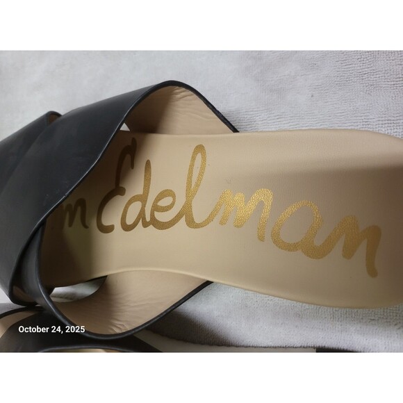 Sam Edelman Womens Black Leather Open Toe Slide Sandals 10 EUC - Picture 4 of 7